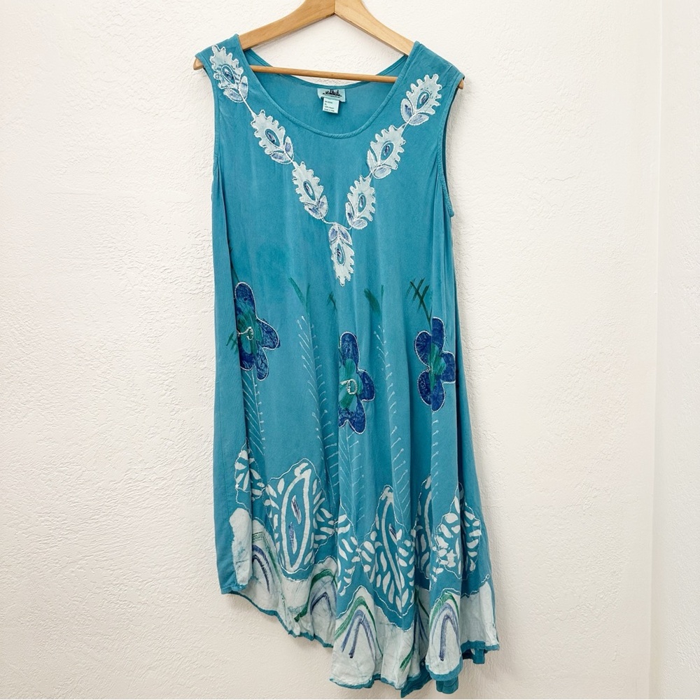 Metropolitan Flowy Blue Embroidered Asymmetrical Hem Sleeveless Dress Size XL